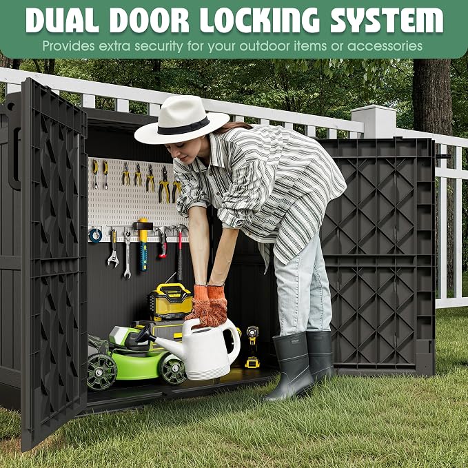 Outdoor Horizontal Resin Storage Shed, Portable Outdoor Storage Cabinet 36 Cu Ft - Image 7