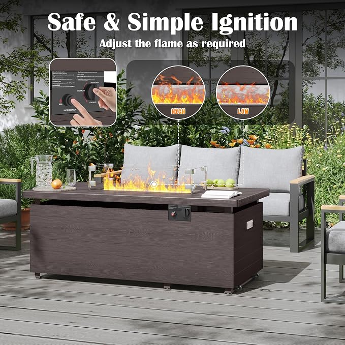 Sundale Outdoor 51 Inch Outdoor Fire Pit Table, 000BTU Rectangle Propane Fire - Image 3