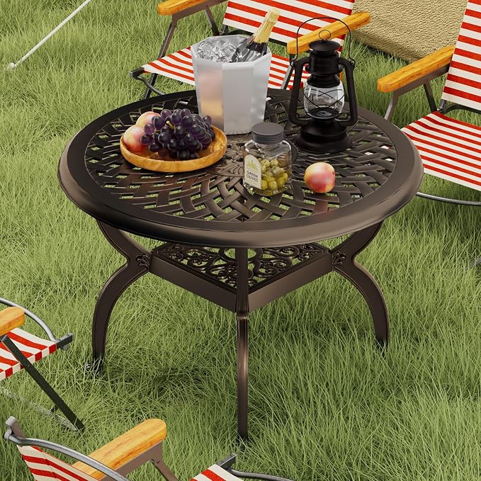 Cast Aluminum Outdoor Side Table, All Weather Round Bistro Table, Outdoor - Image 6