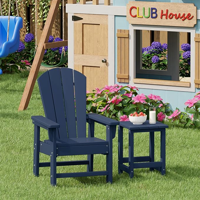 Costaelm Kids Outdoor Side Table, Small Patio HDPE Adirondack Square Table - Image 3