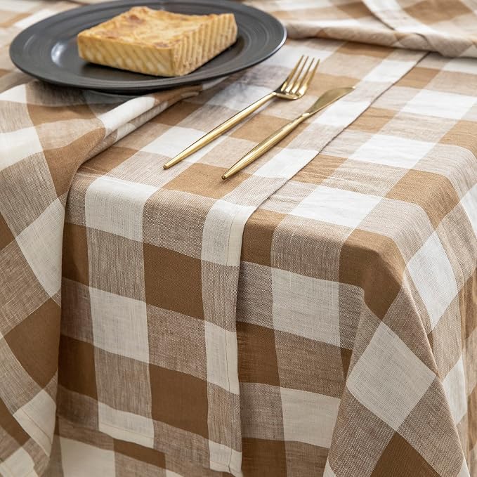 EVERLY 100% Yarn-Dyed Linen Rectangle Tablecloths 60x84Inches - Image 5