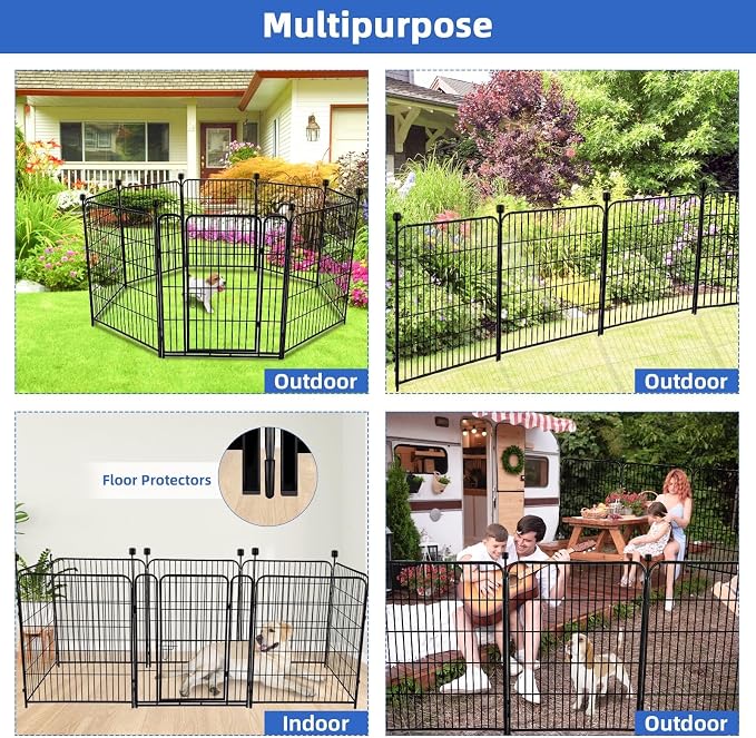 ADAVIN Tall Garden Fence with Gate, 48 in 8 Panels Heavy Duty Iron Metal Animal - Image 5