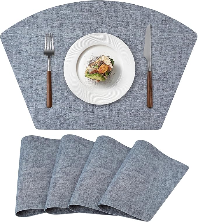Round Table Placemats Set of 4, Faux Leather Wedge Shape Place Mats Heat by Wanlvhu
