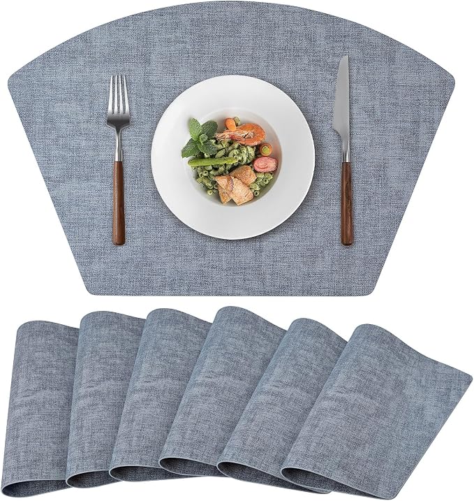 Round Table Placemats Set of 6, Faux Leather Wedge Shape Place Mats Heat by Wanlvhu