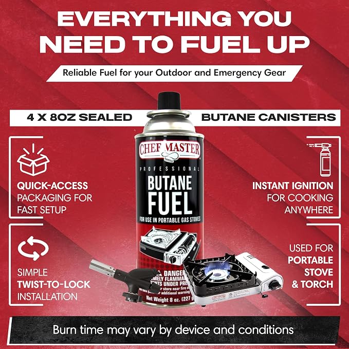 Chef Master 4x 8oz Butane Fuel Canister - Image 4