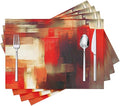 Modern Art Placemats Set of 4 Red Abstract Painting Place Mats Washable Linen by Fjogymlea