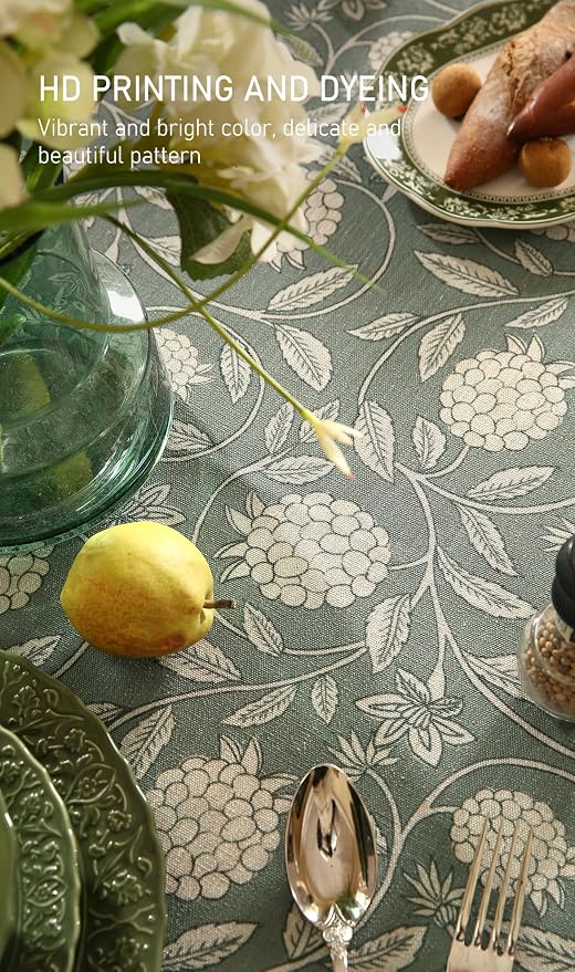 ISAENNE Designer Grayish Green Linen Table Cloth Rectangular, Floral Elegant - Image 5