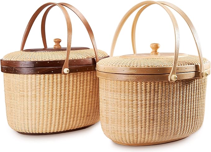Nantucket Style Basket Picnic Basket Rattan Handmade Products Woven Sewing - Image 7