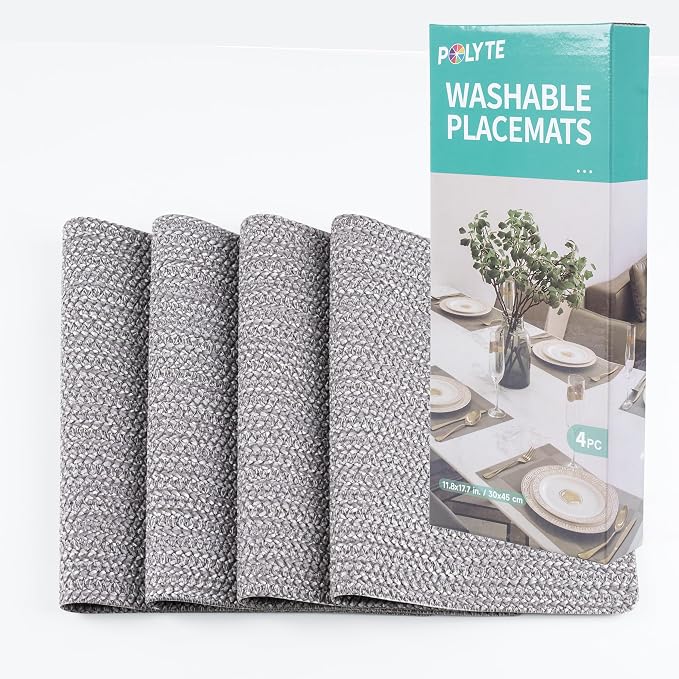 POLYTE Indoor/Outdoor Washable Woven Vinyl Table Dining Placemats - Image 7