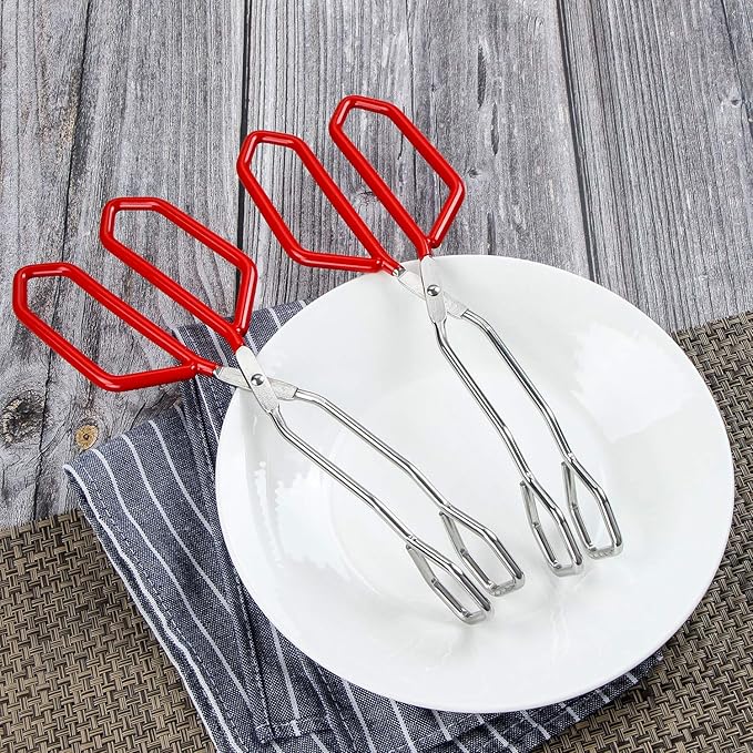 Tongs 2-Piece Set, Red 11-Inch Stainless Steel with Non-Slip Grip