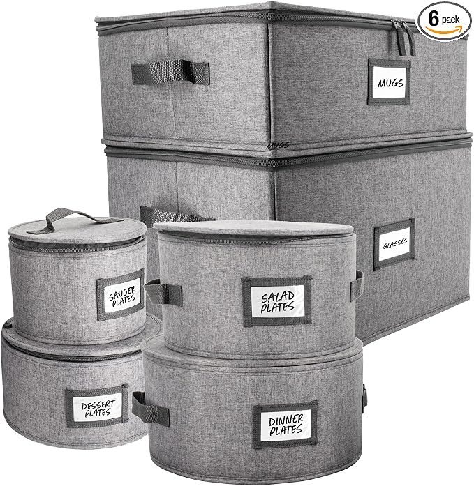 HOMELUX THEORY 6pcs Hard Shell China Storage Containers, Mug Storage Box by HomeluxTheory
