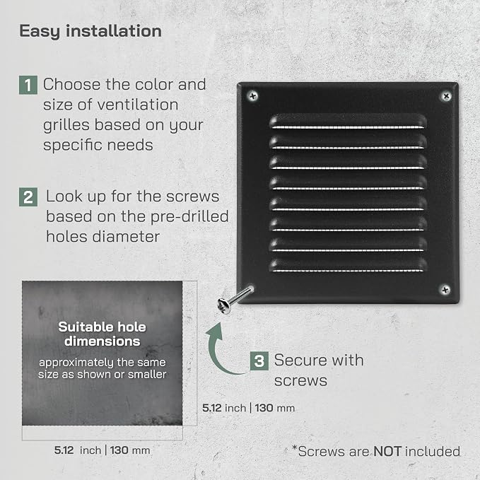 Vent Systems - 5 x 5 Inch Pack of 2 Black Metal Square Soffit Air Vent Grille - Image 4