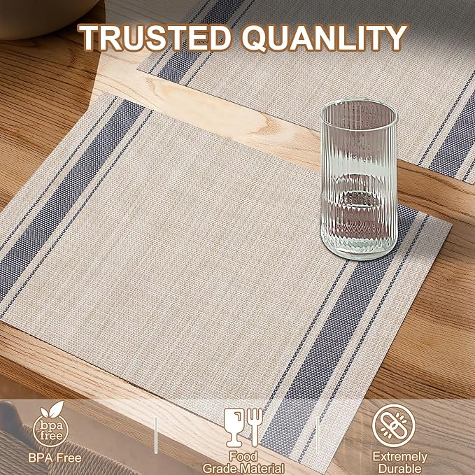 BETEAM Placemats Set of 6, Woven Vinyl Placemat - Image 2