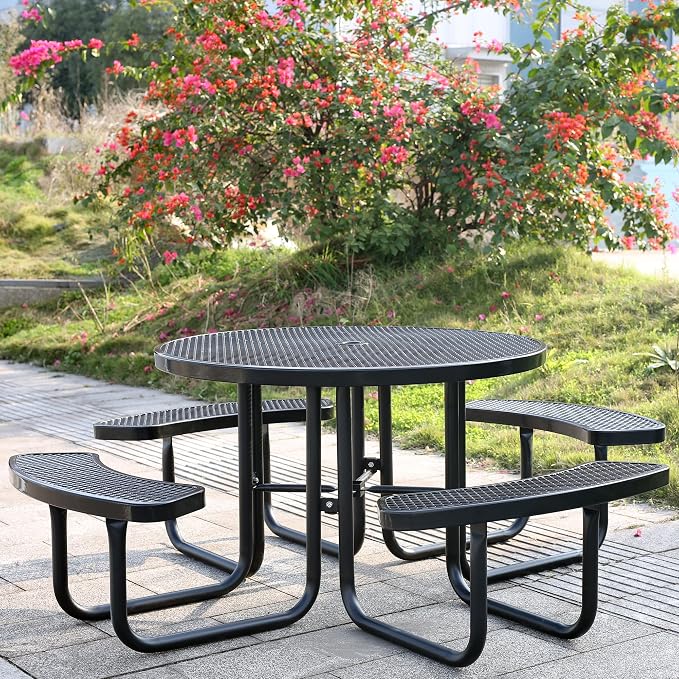 46'' Round Metal Picnic Table for Outdoors, Commercial Steel Metal Picnic Tables - Image 2