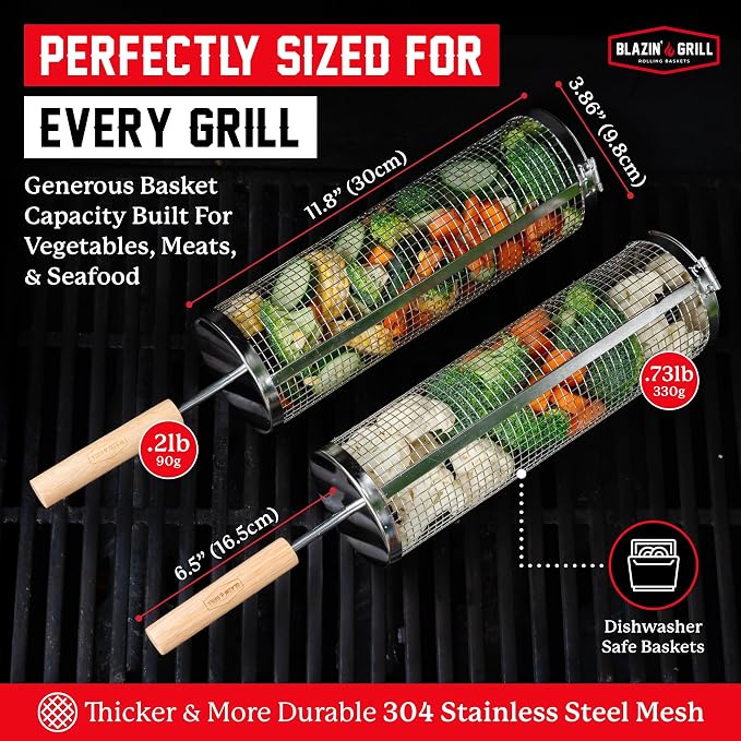 BLAZIN' GRILL Rolling Grill Basket - Image 2