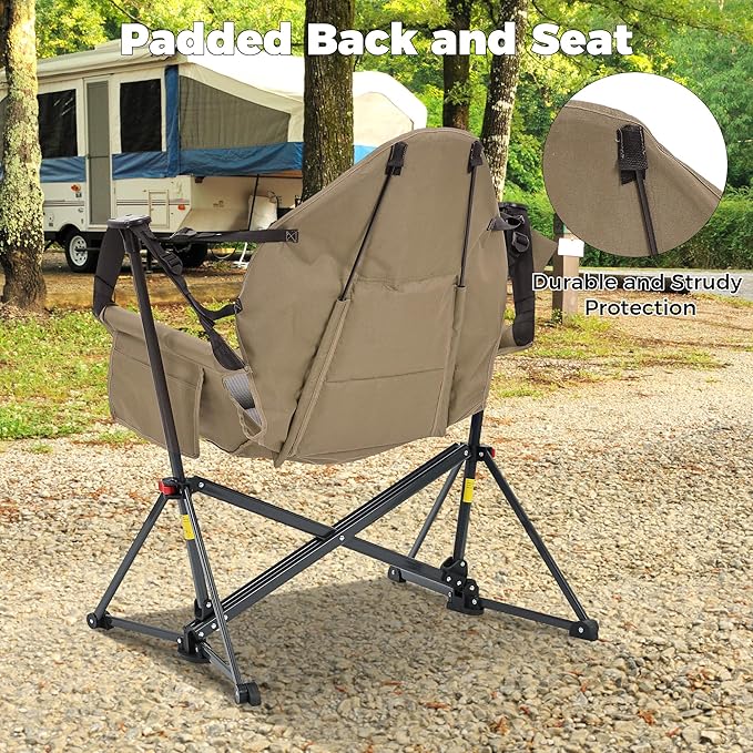 Camping Chair, Adjustable Recline, Foldable Polyester, Brown