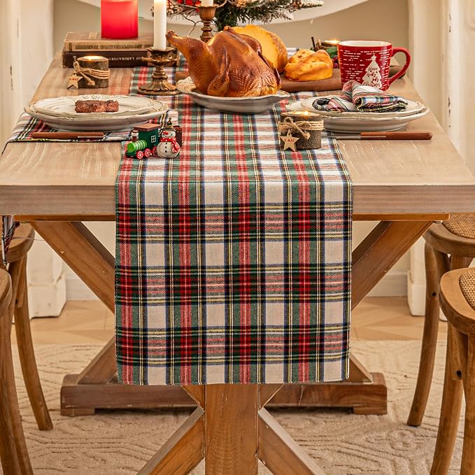 Red White Plaid Christmas Table Runner, Winter Holiday Table Runners 72 inches by AQOTHES