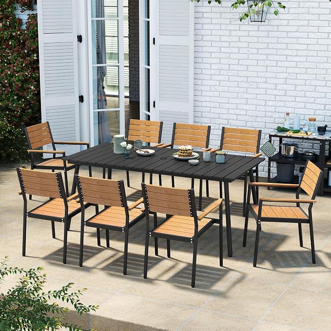 83" Patio Outdoor Dining Table for 6-8, Weather-Resistant Wood-Grain Top - Image 9