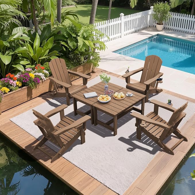 SERWALL Patio Coffee Table, HDPE Rectangle Outdoor Coffee Table Set of 2 - Image 8