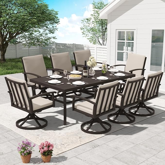 HAPPATIO Aluminum 9 Piece Patio Dining Set, Outdoor Swivel Dining Chairs and - Image 2