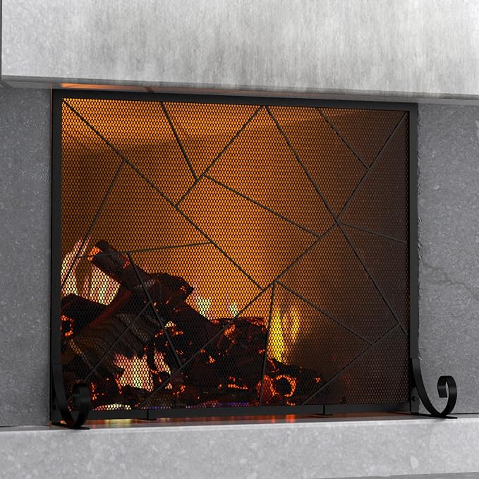 Fire Beauty Fireplace Screen Decorative Mesh Geometric Fire Spark Guard Gate - Image 9