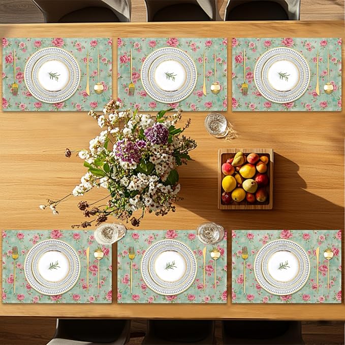 6 Pcs Placemats, Vintage Floral Table Mats Washable Recyclable Table Placemats - Image 7