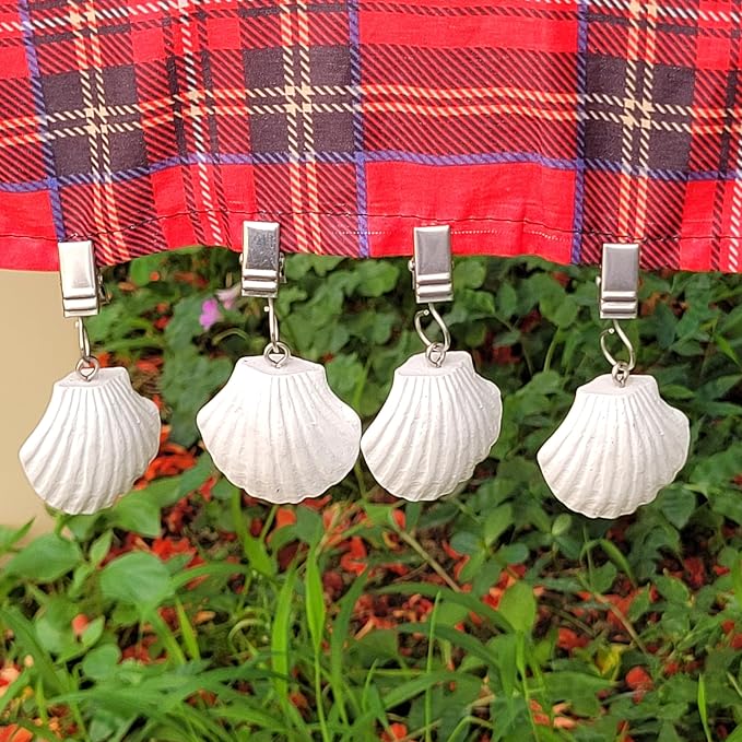 TwoFish Home Set of 4 White-Shell Resin Tablecloth Weights Clips White-Shell - Image 2
