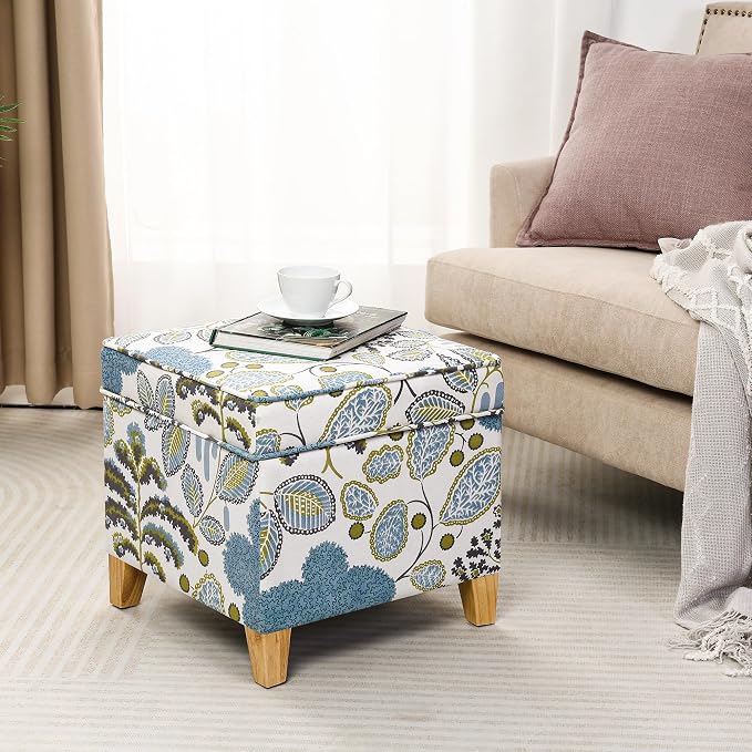 Adeco 18 Inch High Cube Ottoman Storage, Linen Chair Foot Stools, Upholstered - Image 3