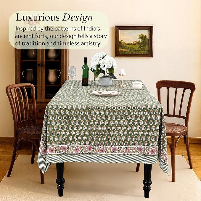CPC Tablecloth 100% Cotton 70x108 Inch Indian Block Print Easter RectangleTable - Image 2