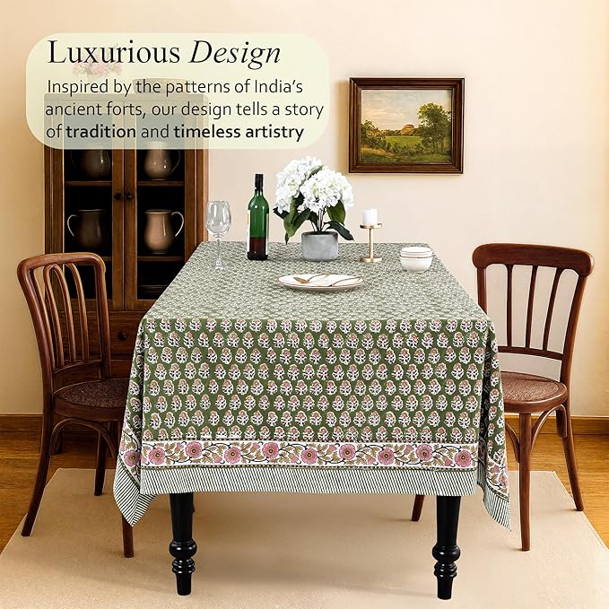 CPC Tablecloth 100% Cotton 70x118 Inch Indian Block Print Easter Rectangle - Image 2