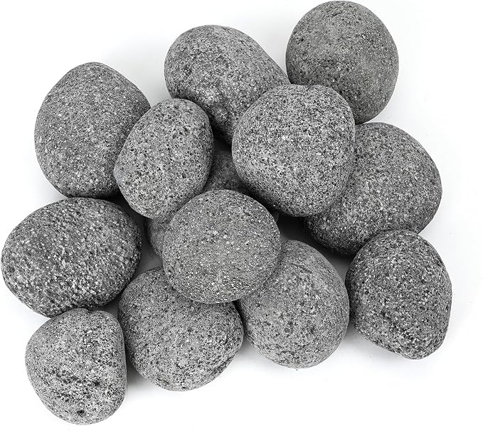 Skyflame 3-5 Inch Round Lava Rock Pebbles, 15 Pounds Black Natural Tumbled by Skyflame