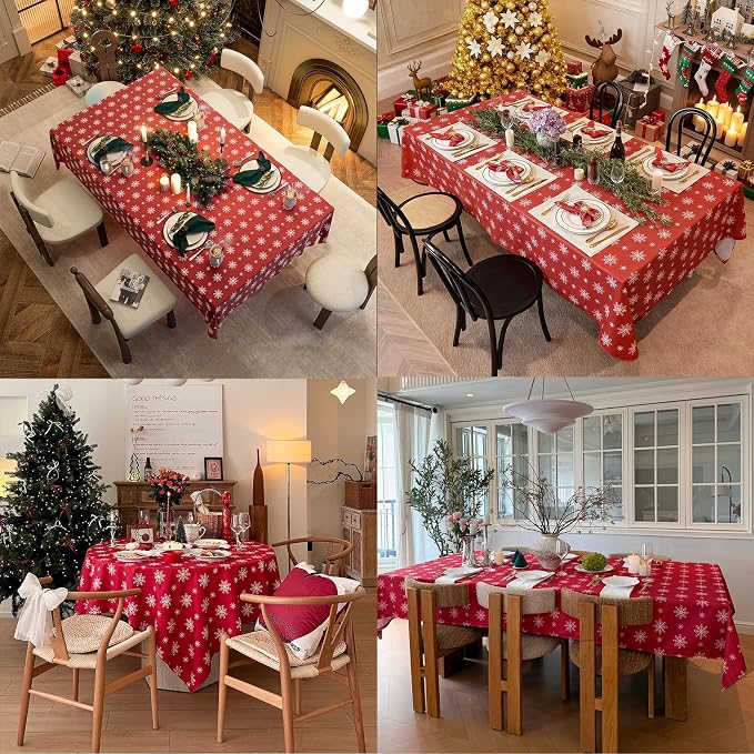 Christmas Red Tablecloth, Rectangle Table Cloh - Image 4