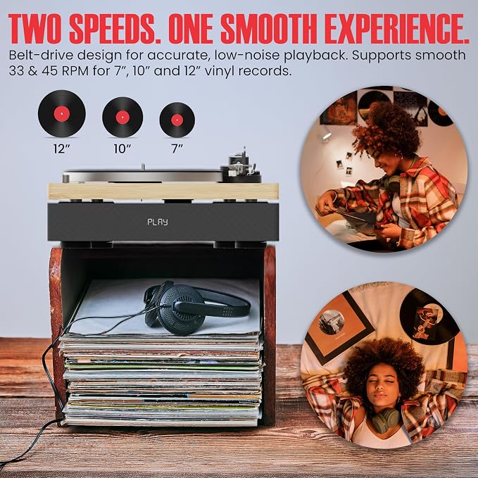AudioSource Vinyl Record Player, Built-in Subwoofer, High Fidelity 2-Speed Belt - Image 7