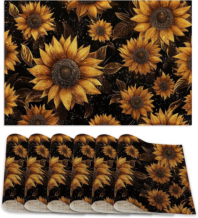 Placemats12x18 Inch, Sunflowers Placemats, Kitchen Dining Coffee Table Mats Set by ZTHLL
