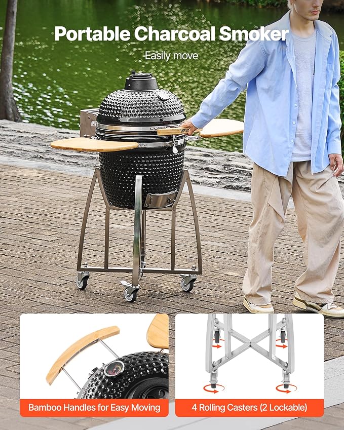 VEVOR Charcoal Smoker and Grill, Movable Ceramic Barbecue Grill - Image 2