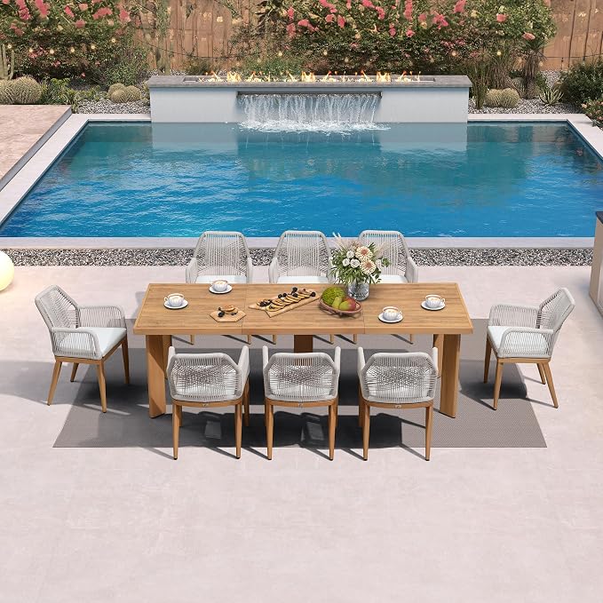 PURPLE LEAF 9 Pieces Patio Dining Set Aluminum Modern Rectangular Table and - Image 2