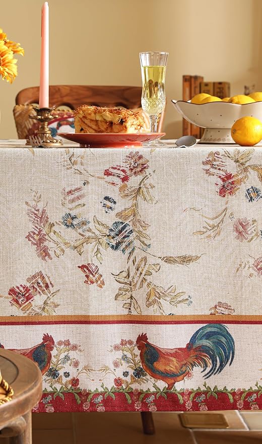 patdrea Designer Vintage Red Rectangle Tablecloth, French Linen Animals Pattern - Image 8