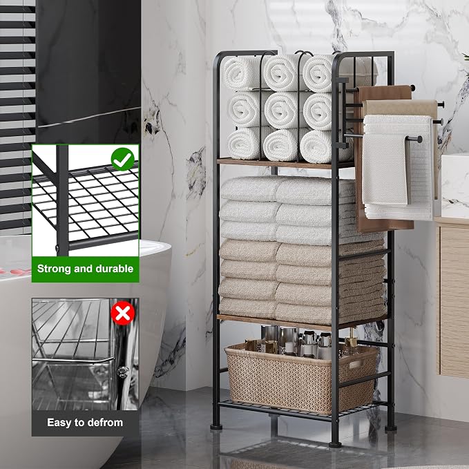 Towel Rack Free Standing 3-Tier M-Shaped Detachable Dividers, 4 Rotatable Bars - Image 4