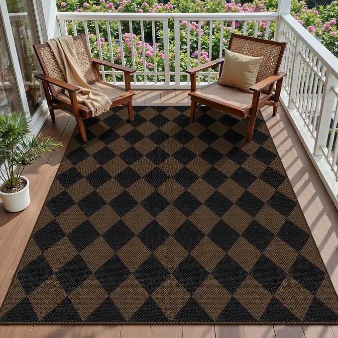 Easy Jute Coffee Checkered 5x7 Area Rug, Washable Modern Rugs - Image 6