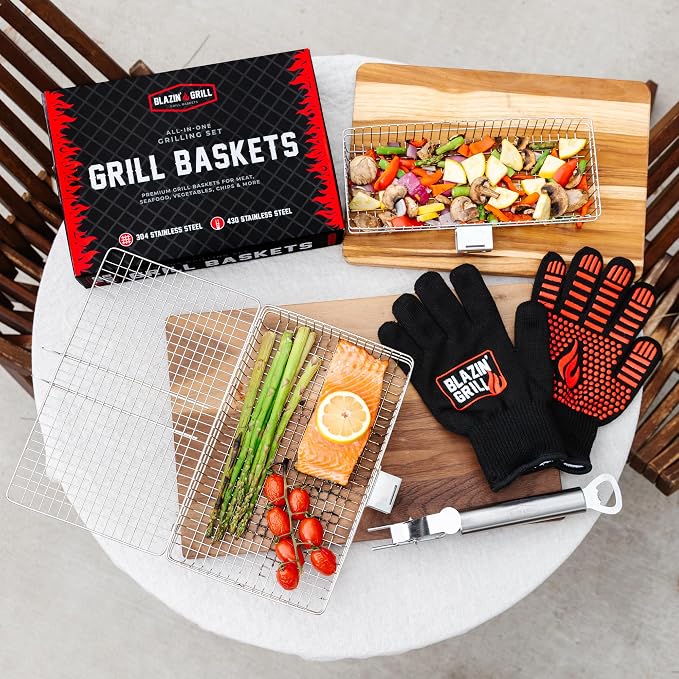 BLAZIN' GRILL Baskets for Outdoor Grill | 2 Grilling Baskets - Image 8