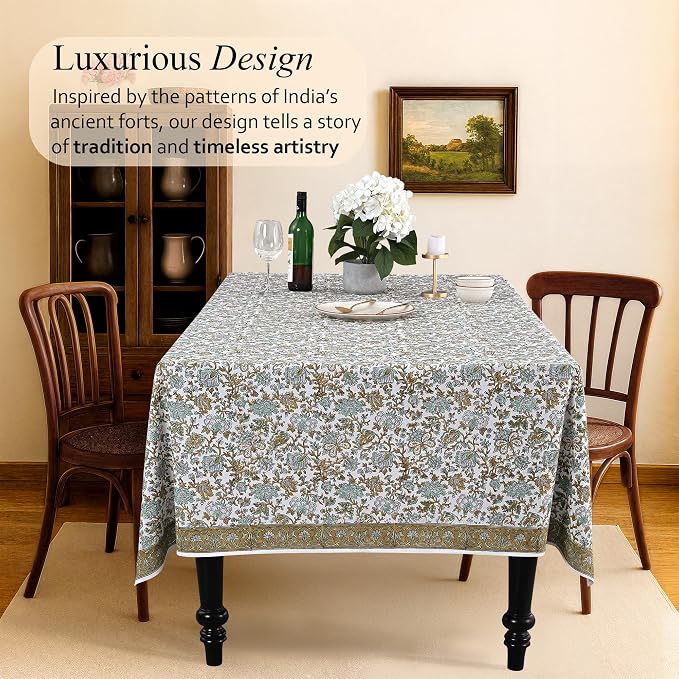 CPC Tablecloth 100% Cotton 72x140 Inch Indian Block Print Rectangle Table Cover - Image 2