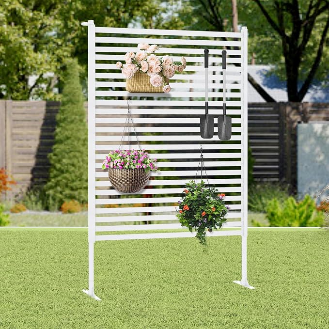 Outdoor Privacy Screen with Stand, Rustproof Metal Fence Panel, 35.43’’x by CaroTex