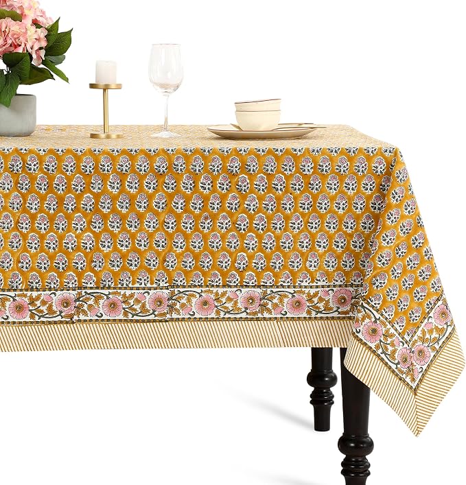 CPC Tablecloth 100% Cotton 72x140 Inch Indian Block Print Rectangle Table Cover by COTTONPRINTCLUB