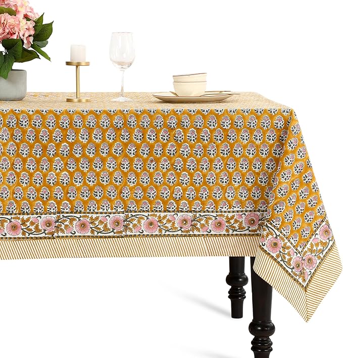 CPC Tablecloth 100% Cotton 60x90 Inch Indian Block Print Rectangle Table Cover by COTTONPRINTCLUB
