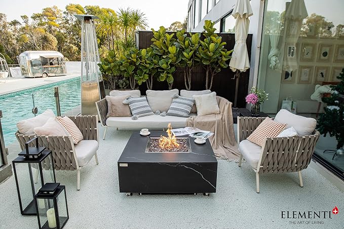 Elementi+ | Sofia Gas Fire Pit | Marble Porcelain & Metal Frame | 40" Square - Image 8