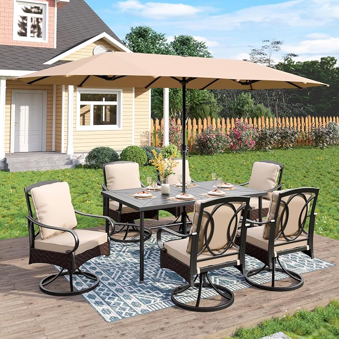 PHI VILLA Outdoor Dining Set for 6, All-Weather Patio Table and Chairs Set by PHIVILLAThepioneerofcomfortablehouseholdsupplies