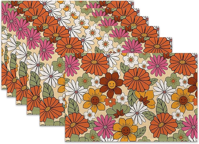 Retro 70s Groovy Flowers Placemats by SNOWMOLLE