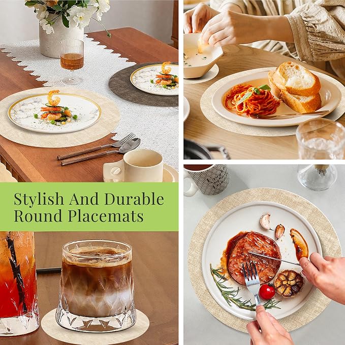 13-Inch Faux Leather Round Placemats Set of 12, Waterproof Anti-Slip Dual Sided - Image 7