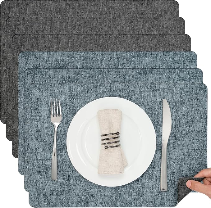 Myir JUN Dual Sided Placemats, Faux Leather Set of 6 Indoor & Outdoor Square by MyirJUN