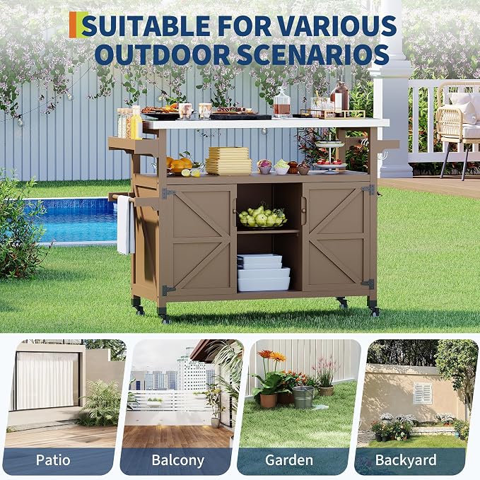 Garvee Outdoor Grill Cart with Storage, Outdoor Bar Cart Rolling BBQ Movable - Image 7